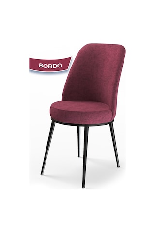 Canisa Concept Dexa Serisi, Üst Kalite Yemek Odası Sandalyesi, Metal Siyah Iskeletli, 6 Adet Bordo Sandalye Bordo Sandalye