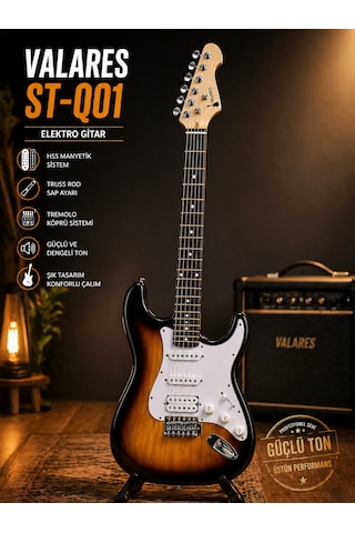 Valares St-q01 Leektro Gitar Üst Seviye Sahne Performansı Full Aksesuar Hediyeli Sunburst