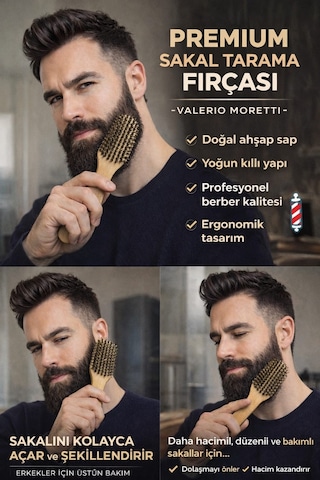 Valerıo Morettı Premium Sakal Tarama Fırçası Doğal Ahşap Saplı Profesyonel Sakal Fırçası Erkek Sakal Bakım Tarağı Diğer