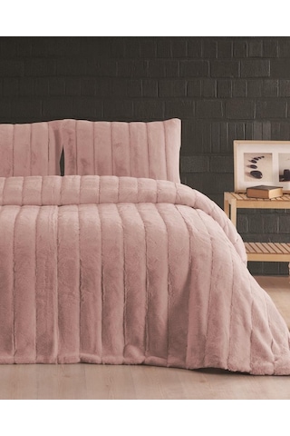 Merinos Luxe 3 Parça Çift Kişilik Yatak Örtüsü Seti Kutulu 230x250 Çizgili Pudra Pudra