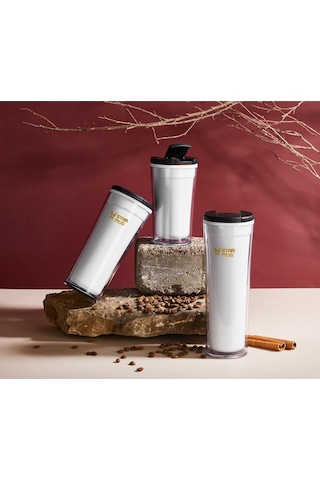 Star Mug 350 Ml Opak Seri - Beyaz Çift Katmanlı Mug - Piknik Kamp Outdoor Ofis Otel Kafe Okul Kampüs Beyaz