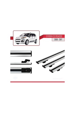 Citroen C3 Picasso 2009-2017 Arası İle Uyumlu Basic Model Ara Atkı Tavan Barı Gri 3 Adet