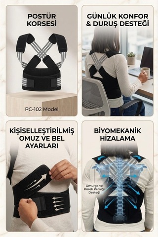 Dik Duruş Korsesi Sırt Bel Bedensiz Ayarlanabilir