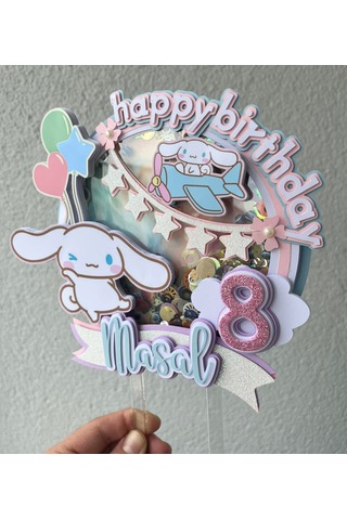Cinnamoroll Temalı İsme Özel Kız Çocuk Doğum Günü 3D Pasta Süsü