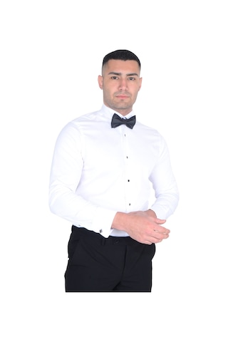 Cengiz İnler Ata Yaka Taş Düğmeli Slimfit Damatlık Gömlek 001