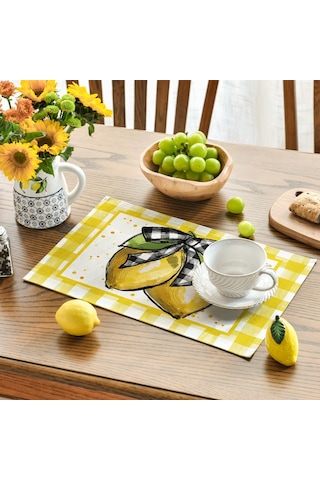 Buffalo Ekose Limon Placematları, 12x18 İnç, 4 Set 2