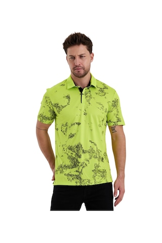 Gölge Desenli Spor Polo Yaka Erkek Kısa Kol Tişört Neon Yeşil