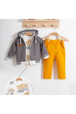 Erkek Bebek Today Baskılı Yağmurluk 3'lü Takım Gri