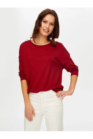 Faik Sönmez Yuvarlak Yaka Kadın Uzun Kol T-shirt W26tsh007 Bordo