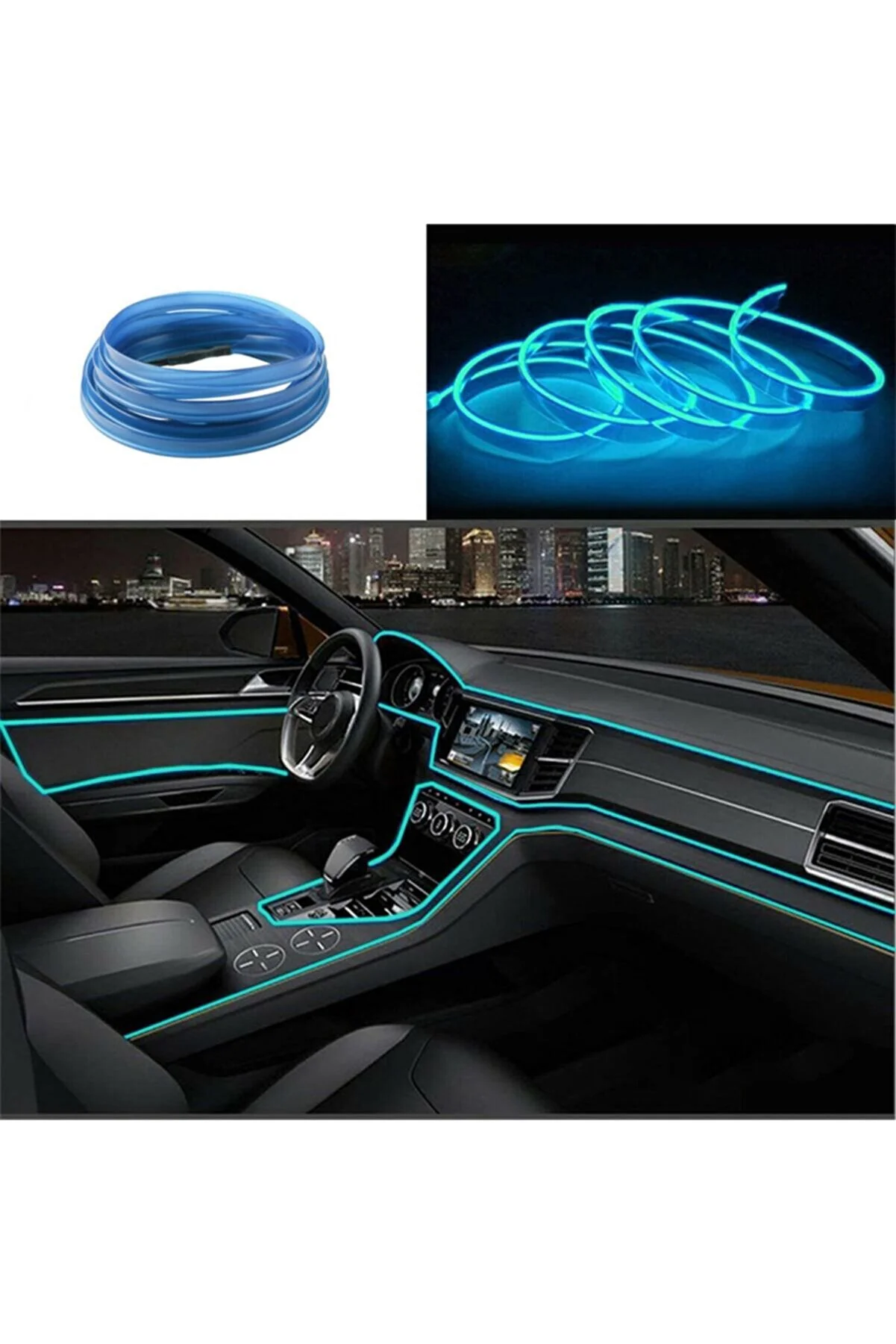 Araç İçi Neon Aydınlatma Led Göğüs Torpido Ledi Neon İp Led Buz Mavi 2 Metre 2m