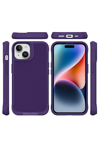 Bix iPhone Uyumlu 14 Plus / 15 Plus Vortex Magsafe Kılıf Stand Özellikli 3x Korumalı Mikro Fiber İç Yüzey Koyu Mor