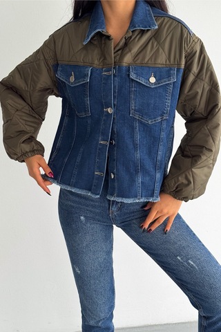 Femelle Haki Kapitone Garnili - Denim Kot Mont