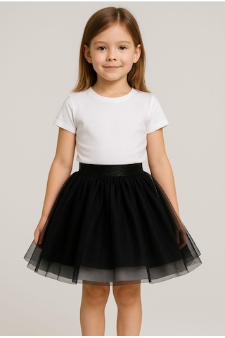 Gala Kız Çocuk Beli Lastikli Tütülü Etek Siyah