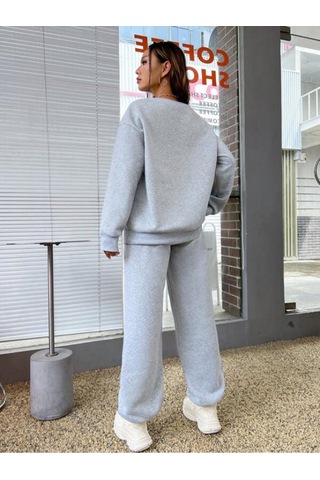 Mıchıgan Baskılı Bisiklet Yaka Gri Sweatshirt Ve Siyah Eşofman Altı Eşofman Takımı Gri