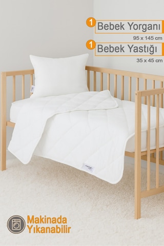 Ecotermo Beyaz Bebek Yorganı 95x145 CM + 1 Adet 35x45 Bebek Yastığı Yumuşak ve Nefes Alabilen