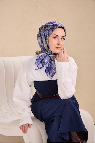Silk Home Twill İpek Eşarp Art Desen Mavi Gri 90x90 11512-37