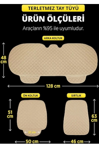 Tay Tüyü Sırtlı Oto Koltuk Minder Seti - Oto Koltuk Kılıf Seti - Cepli & Terletmez - Bej
