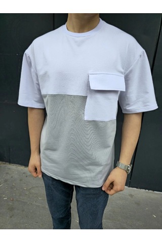 Genel Markalar Torba Cep Detaylı Parçalı T-shirt - Gri -