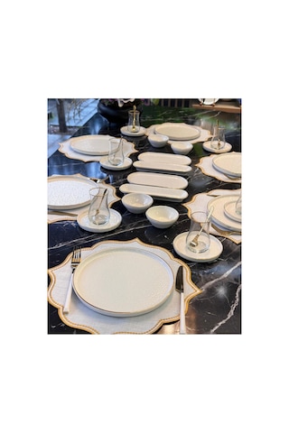 32 Parça Modern Krem Gold Kahvaltı Takımı-6458 Altın