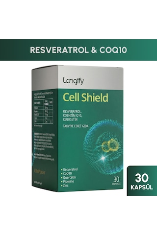 Cell Shield Resveratrol, Koenzim Q10, Kuersetin, Piperin, Çinko Takviye Edici Gıda 30 Kapsül