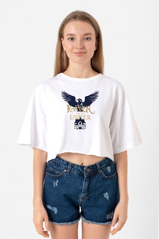 The Fall Of The House Of Usher Raven Beyaz Kadın Crop Tshirt Beyaz