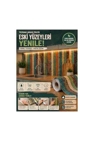 Dekoratif Kendinden Yapışkanlı Kaplama Folyosu Mutfak Dolabı Masa Sehpa Kapı Mobilya Yenileme 100x50 Cm