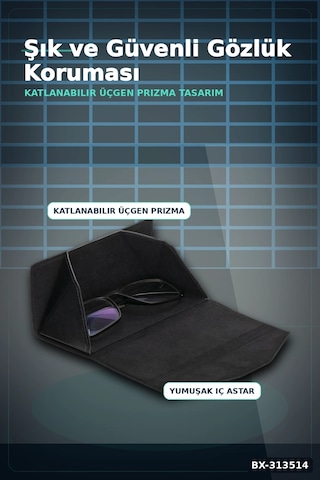 El Işi Hakiki Deri Siyah Gözlük Kılıfı 15.5x6 Cm Erkek Kadın Bx-313514