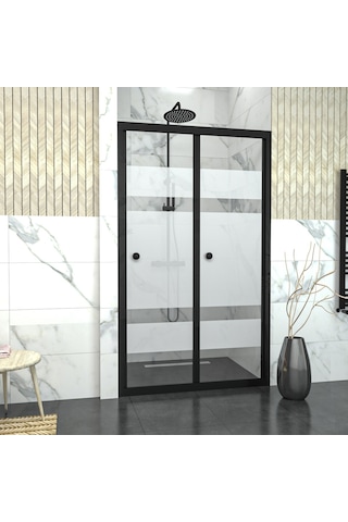 Tekno Duş Black Corina Akordion Kumlamalı Cam Duşakabin Şeffaf