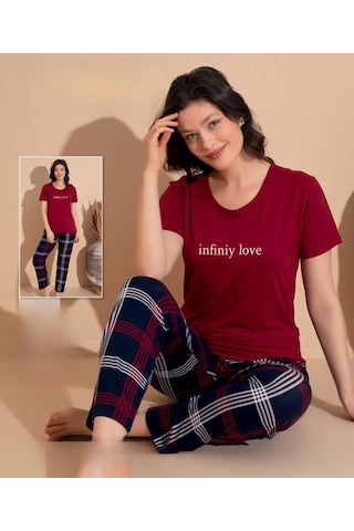Boyraz Slim Fit Dar Kesim Kadın Milan Bisiklet Yaka Kısa Kol Pijama Takımı 11007b - 1 Adet Bordo