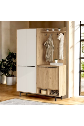 Robin Home Portmanto Vestiyer Ayakkabılık Metal Ayaklı Sepet-beyaz Ahşap - Beyaz