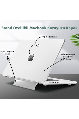 Apple Uyumlu MacBook Air 13" 2020 M1 Çip A2337/a1932/a2179 Standlı Iz Önleyici Şeffaf Kılıf Koruyucu Kapak Şeffaf