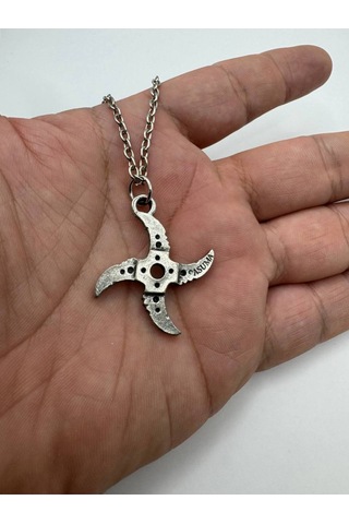 Ninja Yıldızı Shuriken Figürlü Unisex Kolye 60 Cm Metal Zincirli Takı Çok renkli