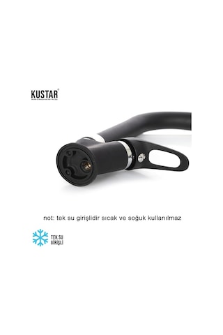 Kustar Siyah Mermerden Tek Su Girişli Kare Baston Lavabo Musluğu Siyah