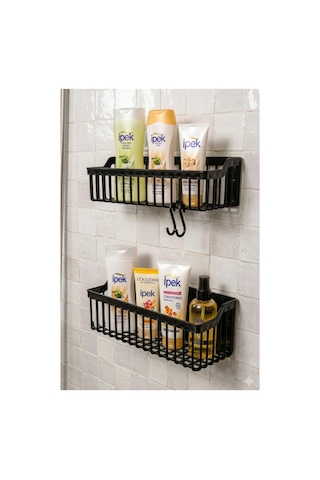Yapışkanlı Duvar Rafı, 2'li Duvar Düzenleyici, Banyo-mutfak Organize Dolap Içi Organizeri Plastik Siyah Siyah Yapışkanlı Duvar Rafı, 2'li Duvar Düzenleyici, Banyo-mutfak Organize Dolap Içi Organizeri Plastik Siyah Siyah