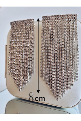 Fenomen Sallantılı Taşlı Gece Abiye Silver Küpe