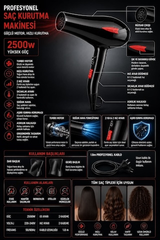 Profesyonel Saç Kurutma Makinesi 2500W