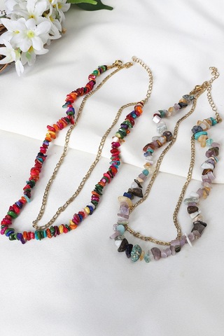 2'li Taşlı Kadın Çakra Kolye Çok Renkli