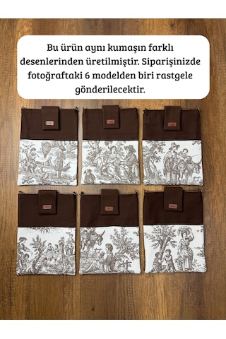Aksesuarsepeti El Yapımı, Fransız Köylüsü Desenli, Cepli, Taşıma Askılı, Kılıf Çanta, Tablet Kılıfı, Kitap Kılıfı Kahverengi