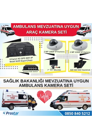 Ambulans Mevzuatına Uygun 2 Kameralı 8 Kanal Mobil Nvr 500 Gb 7 İnç Monitörlü Tak Kullan Set