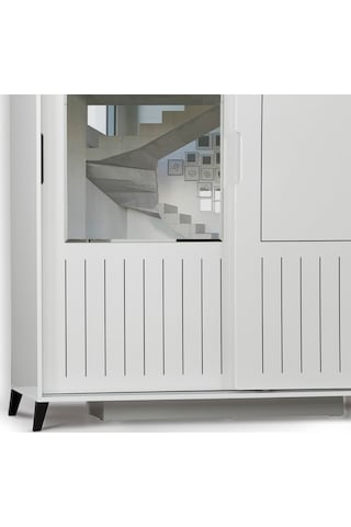 Pasifichome Huga Beyaz Gardırop & Yatak Odası Dolabı Sürgülü 180Cm/ 2 Kapaklı