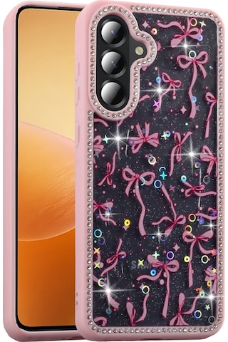 Samsung Uyumlu Galaxy A36 Kılıf Taşlı Ve Sim Süsleme Tasarımlı Azra Premium Sert Silikon Kapak Pembe