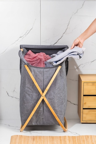 Porsima Mio-100 Bambu Banyo Kirli Çamaşır Sepeti Banyo Düzenleyici Sepet Renkli