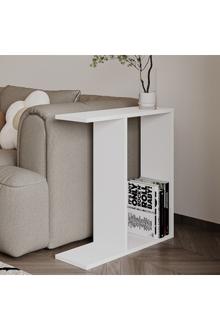 Lotus Modern Yan Sehpa Kitaplıklı Ve Dekoratif Tasarım Beyaz
