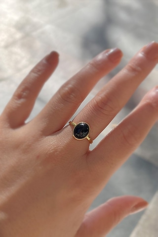 Gümüş 10x8 Mm Siyah Onix Taşlı Altın Kaplama Yüzük Diğer