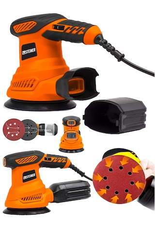 Steiner 700w 6 Kademe Devir Ayarlı 125mm Toz Toplama Sistemli Eksantrik Zımpara Makinesi Turuncu