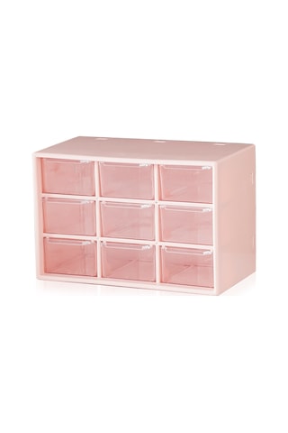 Dofolink Plastik 9 Bölmeli Çekmeceli Organizatör Kutusu - Toz Koruma, Parça Saklama, Pembe Renk Pembe