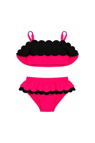 Beniizle Puan Desenli Kız Çocuk Bikini Takımı Neon Pembe