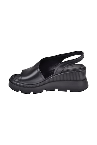 Floor Hakiki Deri Kalın Taban Kadın Sandalet Mak-2008 Siyah