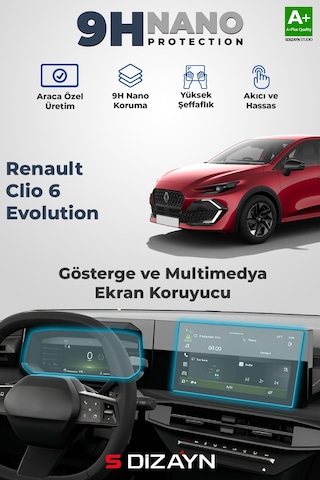 S-dizayn Renault Clio 6 Evolution 9h Gösterge Ve Multimedya Ekran Koruyucu 2026 Üzeri A+ Kalite