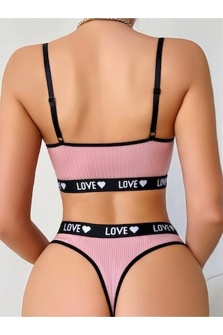 Mr Owl Kadın Pembe Love Yazılı Askılı Sütyen Külot Takımı